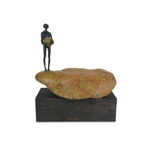 Currey and Company Lighting Man on Rock 14.75-Inch High Sculpture in Bronze by Currey & Company 1200-0911