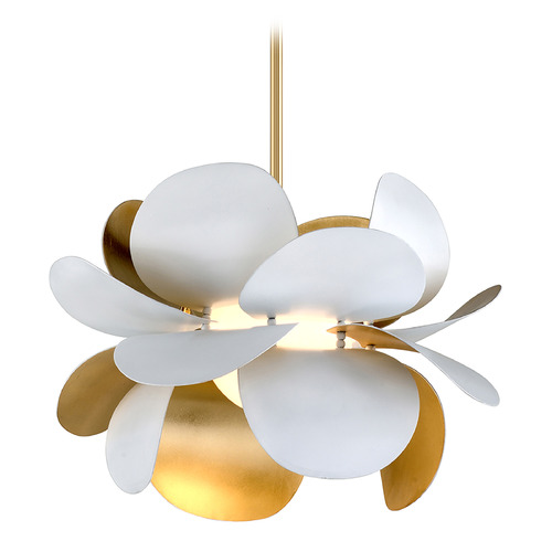 Corbett Lighting Corbett Lighting Ginger Gold Leaf & Soft White Combo Pendant Light with Globe Shade 314-41-GL/SWH