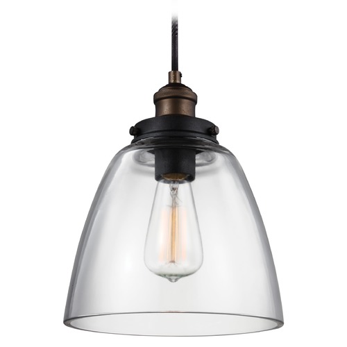 Visual Comfort Studio Collection Baskin 9-Inch Pendant in Painted Aged Brass & Weathered Zinc by Visual Comfort Studio P1349PAGB/DWZ
