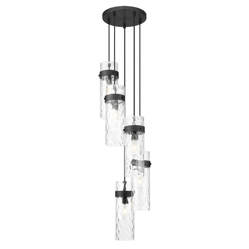 Z-Lite Z-Lite Fontaine Matte Black Multi-Light Pendant with Cylindrical Shade 7002P5-5R-MB
