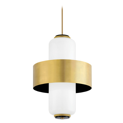 Corbett Lighting Corbett Lighting Melrose Vintage Brass & Soft Black Pendant Light with Cylindrical Shade 275-46-VB/SBK