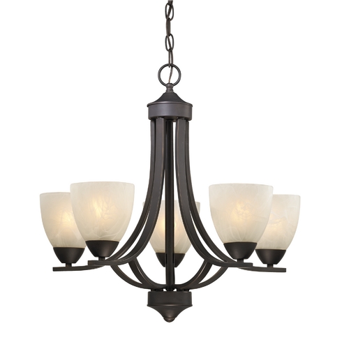 Design Classics Lighting Fremont 5-Light Chandelier in Bolivian Bronze with Alabaster Glass 222-78