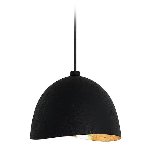 George Kovacs Lighting George Kovacs Eclos Sand Coal Black & Gold Leaf Inside Pendant Light with Bowl / Dome Shade P1914-711