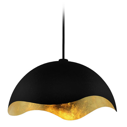 George Kovacs Lighting George Kovacs Eclos Sand Coal Black & Gold Leaf Inside Pendant Light with Bowl / Dome Shade P1915-711
