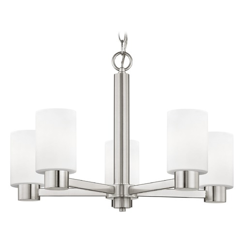 Design Classics Lighting Satin White Glass Chandelier Satin Nickel 2105-09 GL1028C