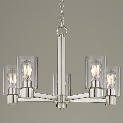 Design Classics Lighting Vashon 5-Light Chandelier in Satin Nickel with Clear Glass Cylinders 2105-09 GL1040C