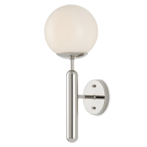 Currey and Company Lighting Currey and Company Ian Thornton Barbican Polished Nickel / White Sconce 5800-0032