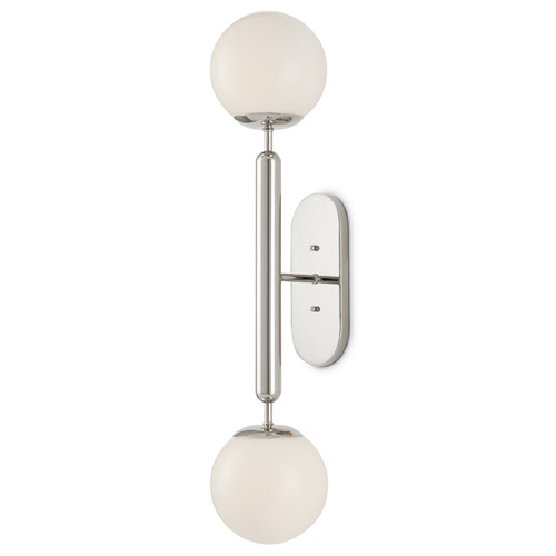 Currey and Company Lighting Currey and Company Ian Thornton Barbican Polished Nickel / White Vertical Bathroom Light 5800-0033
