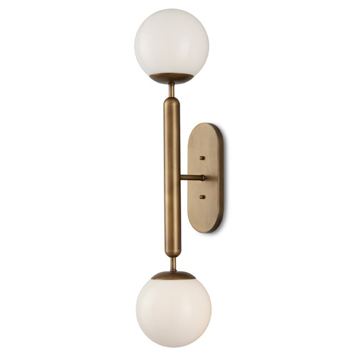 Currey and Company Lighting Currey and Company Ian Thornton Barbican Antique Brass / White Vertical Bathroom Light 5800-0034