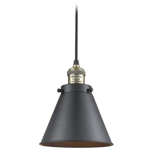 Innovations Lighting Appalachian Black Antique Brass Mini Pendant by Innovations Lighting 201C-BAB-M13-BK