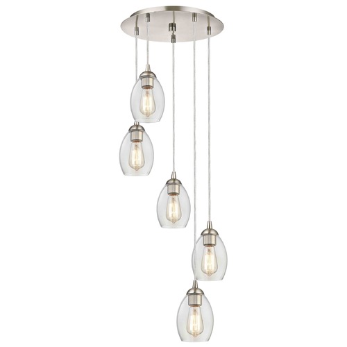 Design Classics Lighting Satin Nickel Multi-Light Pendant with Clear Oblong Glass and 5-Lights 580-09 GL1034-CLR
