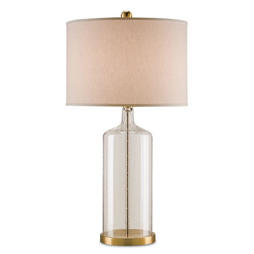 Currey and Company Lighting Currey and Company Lighting Clear Seedy Glass / Brass Table Lamp with Drum Shade 6510
