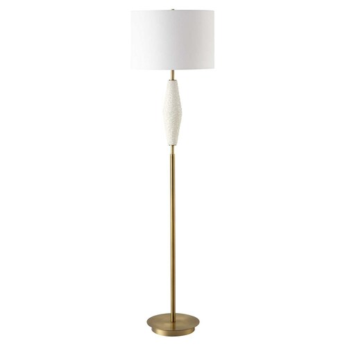 Uttermost Lighting The Uttermost Company Quite the Buzz Textured White & Antique Brass Floor Lamp with Drum Shade 30352
