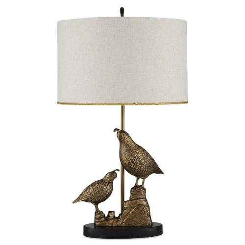 Currey and Company Lighting Currey and Company Codorniz Antique Brass / Black Table Lamp with Drum Shade 6000-0886