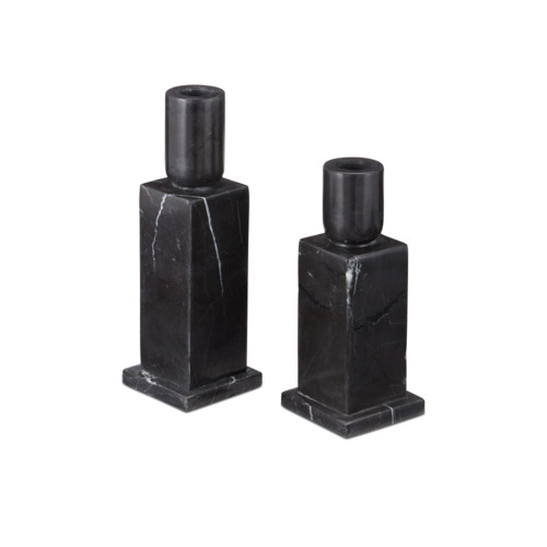 Currey and Company Lighting Lithos Black Candle Holder Set of 2 by Currey & Company 1200-0952