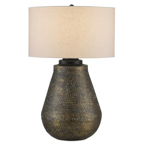 Currey and Company Lighting Currey and Company Brigadier Antique Brass / Black / Whitewash Table Lamp with Drum Shade 6000-0890