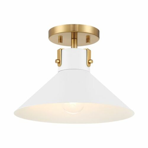 Meridian 11.50-Inch Wide Semi-Flush Mount in White & Brass by Meridian M60078WHNB