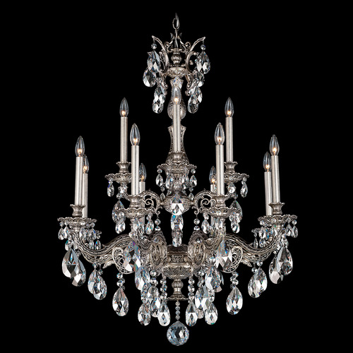 Schonbek Lighting Schonbek Worldwide Lighting Milano Antique Silver Crystal Chandelier 5683-48R