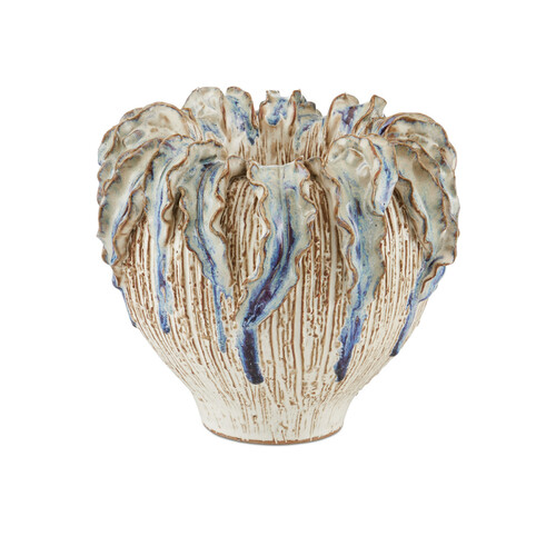 Currey and Company Lighting Tropical Crown Medium Vase in Ivory & Reactive Blue by Currey & Co 1200-0963