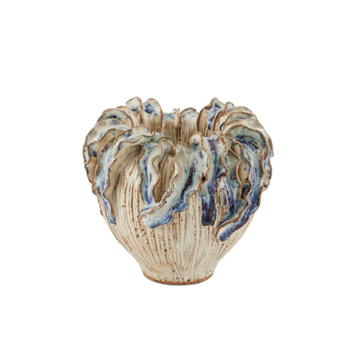 Currey and Company Lighting Tropical Crown Small Vase in Ivory & Reactive Blue by Currey & Company 1200-0964