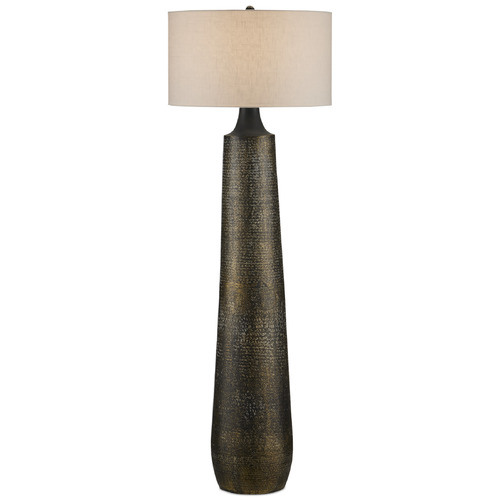 Currey and Company Lighting Currey and Company Brigadier Antique Brass / Black / Whitewash Floor Lamp with Drum Shade 8000-0136