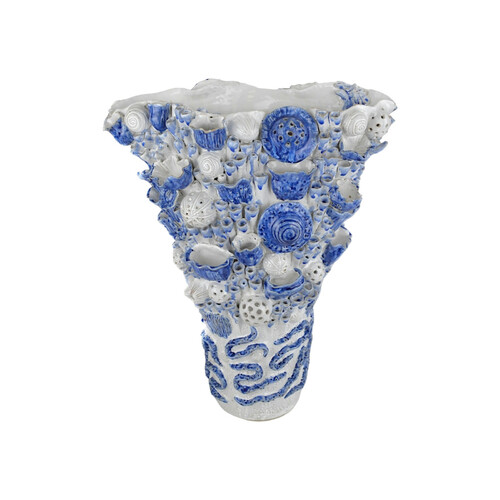 Currey and Company Lighting Coral Reef Medium Vase in White & Blue by Currey & Company 1200-0968
