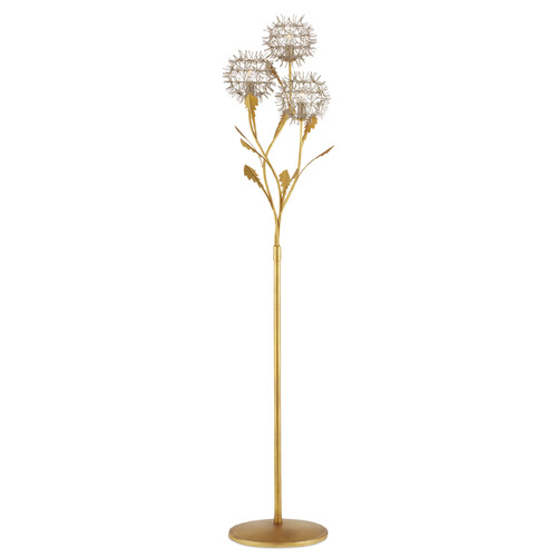 Currey and Company Lighting Currey and Company Dandelion Silver Leaf / Silver / Gold Leaf Floor Lamp with Globe Shade 8000-0137