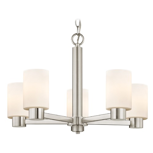 Design Classics Lighting Shiny Opal White Glass Chandelier Satin Nickel 2105-09 GL1024C