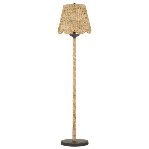 Currey and Company Lighting Currey and Company Annabelle Natural / Mole Black Floor Lamp with Scalloped Shade 8000-0139