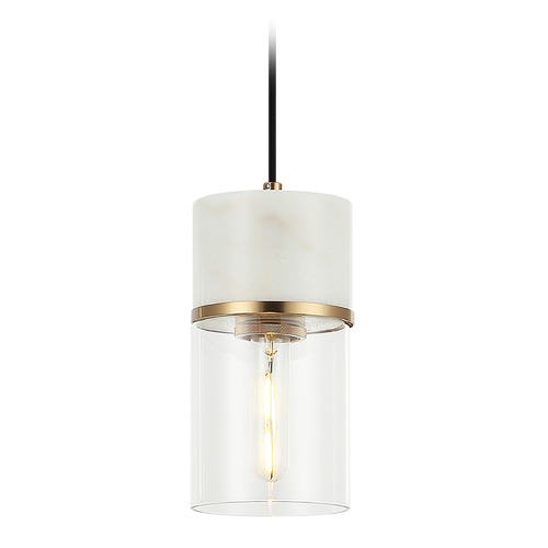 Matteo Lighting Matteo Lighting Marmor Aged Gold Brass & White Marble LED Mini-Pendant Light with Cylindrical Shade C39901AG