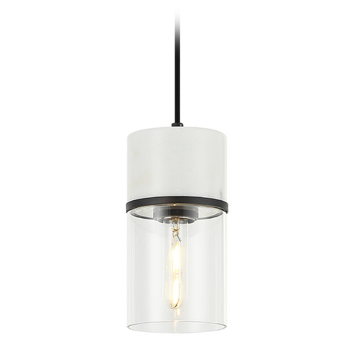 Matteo Lighting Matteo Lighting Marmor Matte Black & White Marble LED Mini-Pendant Light with Cylindrical Shade C39901MB