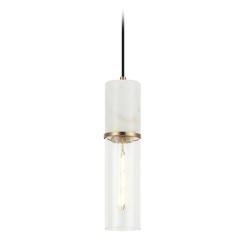 Matteo Lighting Matteo Lighting Marmor Aged Gold Brass & White Marble LED Mini-Pendant Light with Cylindrical Shade C39911AG