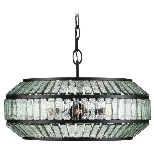 Currey and Company Lighting Currey and Company Centurion Clear / Satin Black Pendant Light with Drum Shade 9000-1078