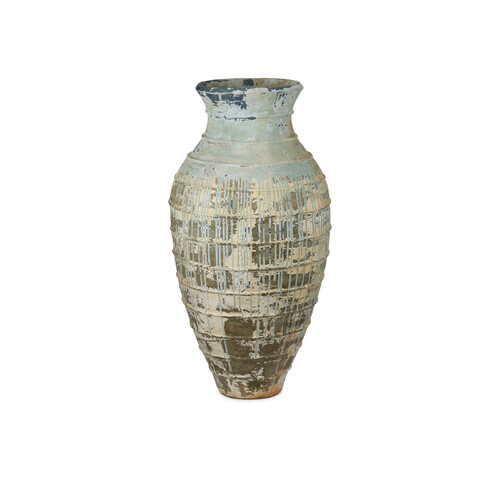 Currey and Company Lighting Lipari Extra Large Urn in Antique White & Blue Drip by Currey & Co 2200-0061