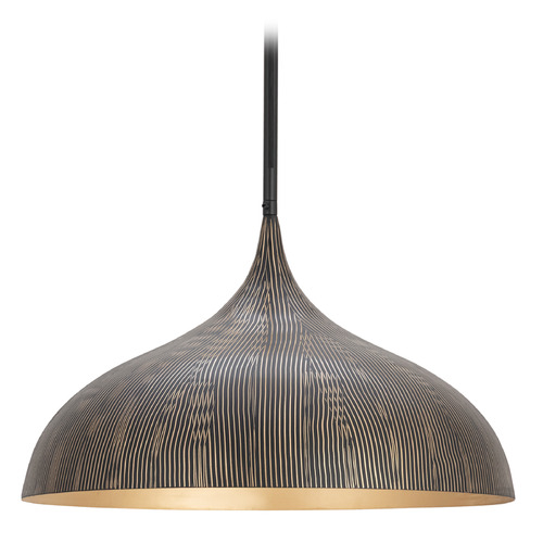 Maxim Lighting Maxim Lighting Fleur Striated Matte Black & Gold Pendant Light with Bowl / Dome Shade 10914BKGLD
