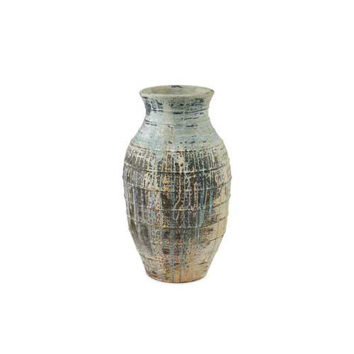 Currey and Company Lighting Ragusa Large Urn in Antique White & Blue Drip by Currey & Company 2200-0062