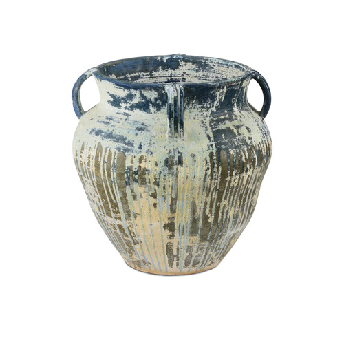 Currey and Company Lighting Agrigento Planter in Antique White & Blue Drip by Currey & Company 2200-0064
