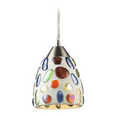 Elk Lighting Gemstone Satin Nickel LED Mini-Pendant Light with Bowl / Dome Shade