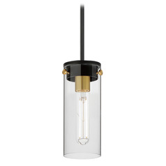 Maxim Lighting Pinn Black & Satin Brass Mini-Pendant Light with Cylindrical Shade