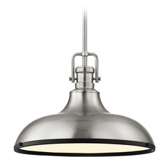 Industrial Pendant Light Satin Nickel and Black 15.63-Inch Wide