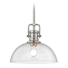 Industrial Satin Nickel Pendant Light Seeded Glass 13-Inch Wide
