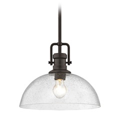 Seeded Glass Pendant Light Bronze 13-Inch Wide