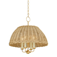 Arwen Rattan Chandelier in Aged Brass by Mitzi by Hudson Valley