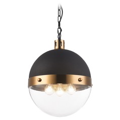 Torino Matte Black & Aged Gold Pendant by Matteo Lighting