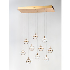 Swank 10-Light LED Linear Pendant in Aged Brass by ET2 Lighting