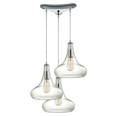 Elk Lighting Orbital Polished Chrome Multi-Light Pendant with Bowl / Dome Shade