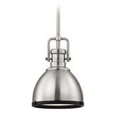 Industrial Metal Mini-Pendant Satin Nickel and Black 7.38-Inch Wide