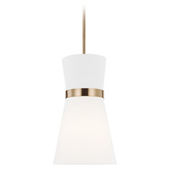 Visual Comfort Studio Collection Clark Satin Brass LED Mini-Pendant Light with Conical Shade