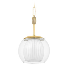 Hudson Valley Lighting Clementon Aged Brass LED Pendant Light with Bowl / Dome Shade