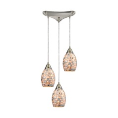 Elk Lighting Capri Satin Nickel Multi-Light Pendant with Bowl / Dome Shade